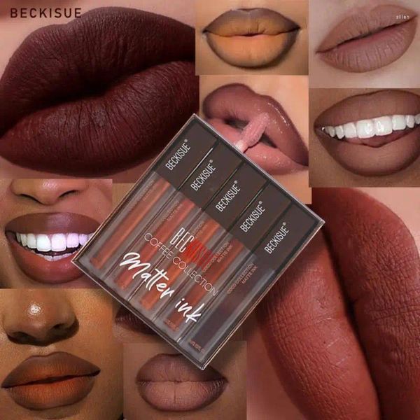 Brillo de labios Esmalte de chocolate Terciopelo Lápiz labial mate Niebla suave Brillo de labios marrón Humedad Juego de tazas antiadherentes Regalo