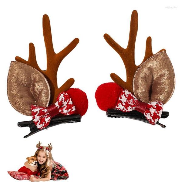 Pinzas navideñas para el pelo con brillo de labios, bonitas astas de reno, cuerno de ciervo/orejas, tocado para niños, niñas, bebés, vacaciones