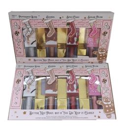 Kit de Noël à lèvres Gloss Christmas Limited Edition Liquid Lipstick Makeup Ensemble en 4pcs Hydrating éblouissant à lèvres scintillants