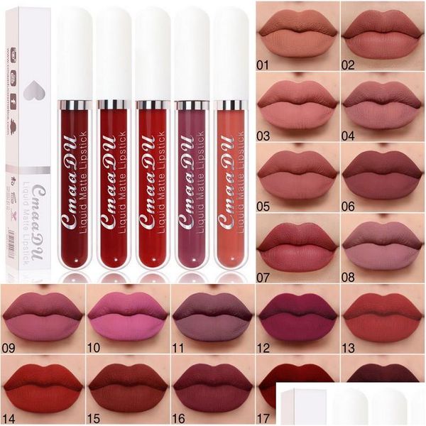 Brillo de labios Cmaadu Lipgloss Labios Brillos Mate Lápiz labial líquido 18 colores Impermeable Natural Veetines Labiales Maquillaje Drop D DHC2Q