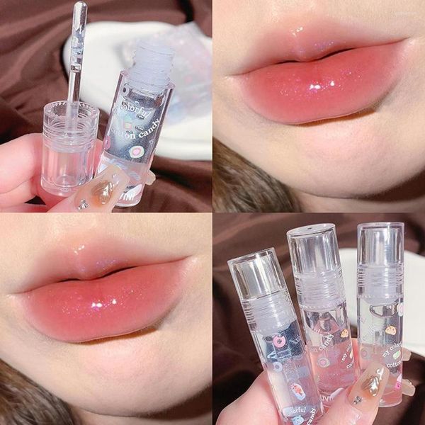 Brillo de labios Algodón de azúcar Aceite transparente Sexo Lápiz labial rojo Hidratante Maquillaje líquido Espejo Glaze Wate D3Q1