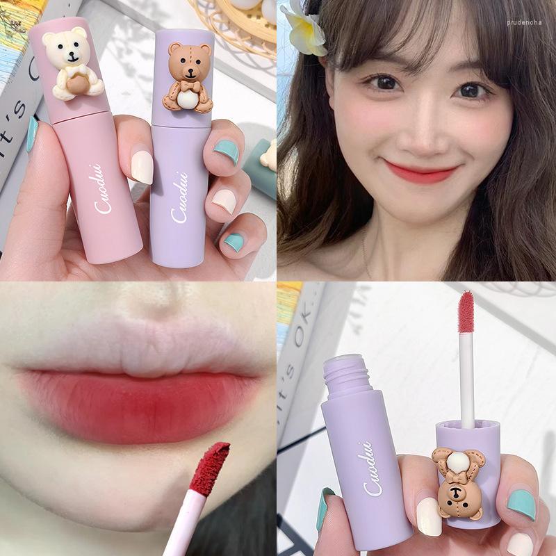 Lip Gloss Cute Bear Cover Lipgloss Velvet Matte Lipstick Blush Waterproof Long Lasting Non-Stick Cup Makeup Tint Mud Cosmetic