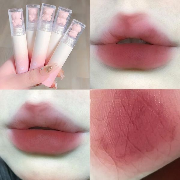 Brillant à lèvres mignon ours velours brume Mousse mat liquide Rouge à lèvres imperméable nu brun Rouge boue joue Rouge teinte maquillage cosmétiques