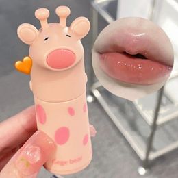 Brillant à lèvres mignon hydratant, dessin animé cerf miroir rouge à lèvres blanc tasse antiadhésive liquide hydratant rose