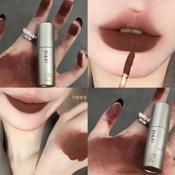 Brillant à lèvres brun foncé mat velours imperméable liquide rouge à lèvres lèvres nues teinte boue maquillage Latte café glaçage cosmétiques