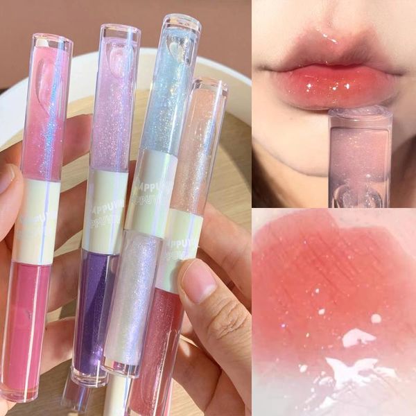 Brillant à lèvres Double tête aqueux miroitant Transparent rose violet teinte hydratant rouge à lèvres brillant GlazeLipLip