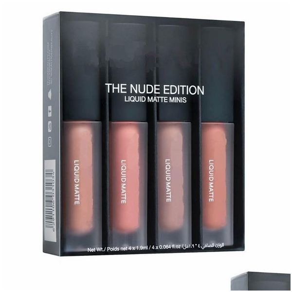 Kit de lápiz labial líquido con brillo labial Drop Ship The Red Nude Brown Pink Edition Mini Matte 4 piezas / juego 4 x 1,9 ml Entrega Salud Belleza Maquillaje Li Otdim