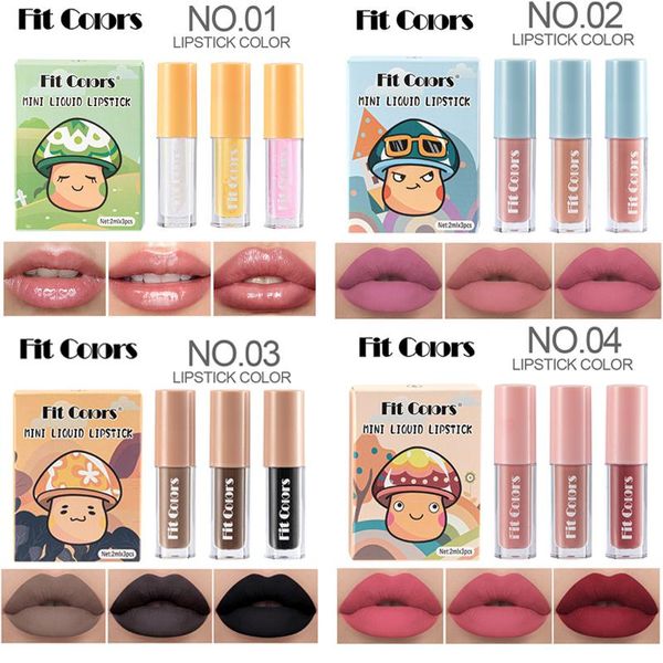 Colores de ajuste de brillo de labios 3pcs mini tinte de terciopelo tinte duradero de larga duración lápiz lápiz labial de negro liquidado coreano maxmizer oillip