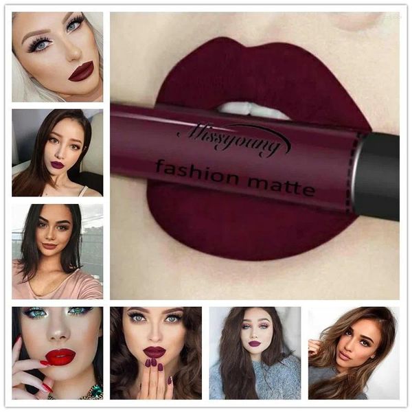 Velvet de glaseado de labios Matte 18 colores Tint Cosmetics Black Red Lipstick Tube Líquidos Mabro