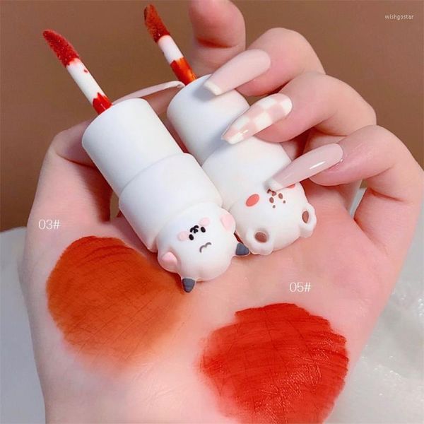 Brillant à lèvres glaçure blanc Animal mignon velours mat imperméable à l'eau non marquant rouge à lèvres longue durée maquillage cosmétiques