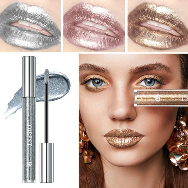 Brillo de labios brillo diamante líquido lápiz labial resistente al agua perla de larga duración Metal brillante encanto mujeres maquillaje cosméticos sombra de ojos