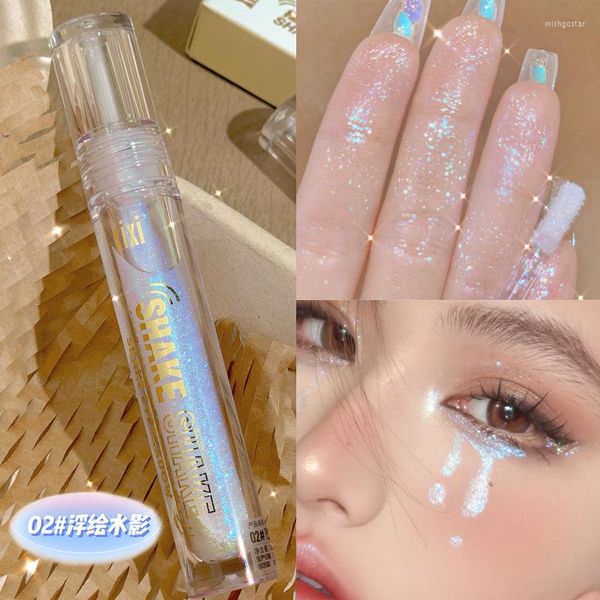 Brillo de labios Brillo Resaltador Líquido Sombra de ojos Delineador de ojos Duradero Impermeable Perla Brillante Batido Alto Brillo Maquillaje de gusano de seda