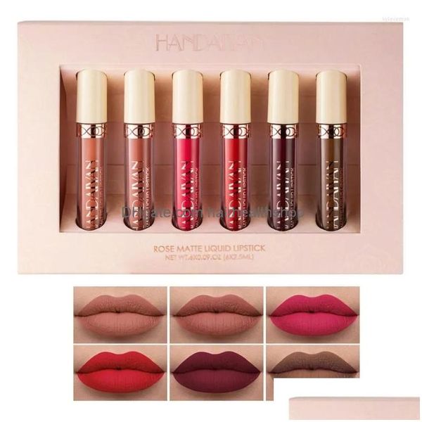 Brillant à lèvres Gloss Lip 6pcs mat liquide rouge à lèvres ensembles tasse antiadhésive ne se décolore pas imperméable à l'eau longue durée maquillage cadeau ensemble drop drop livraison il Dhvs3