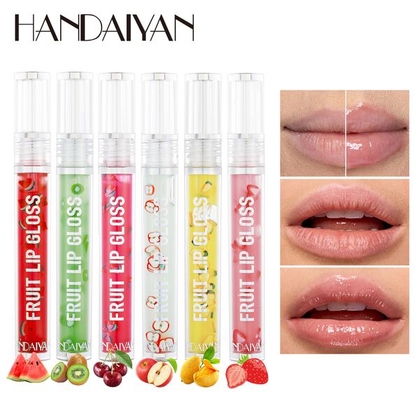 Brillo de labios HANDAIYAN 6Color Fruit Beauty Brillo de labios Hidratante Antiagrietamiento Lápiz labial Balsamo Labial Hidratante 230808