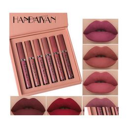 Lip Gloss Handaiyan Liquid Matte Lipstick Lang laatste set Mett Longlasting anti -Stick Cup Natural Makeup Lipgloss Kit Drop Delivery Heal DHVXI