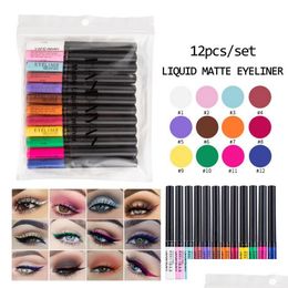 Brillant à Lèvres Handiyan Matte Liquide Eyeliner Pen Set 12 Couleurs Étanche Longue Durée Séchage Rapide Lumineux Couleur Maquillage Eye Liner Drop Deli Dhw8S