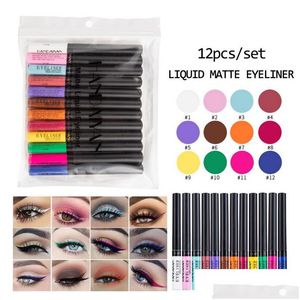 Lèvre brillant handiyan mat à stylo à eye-liner liquide jeu 12 couleurs imperméable longlasting rapide à sec au maquillage de maquillage de maquillage pour l'œil drop dhdmn