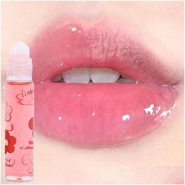 Brillo de labios Jelly Flower Oil Hidratante Transparente Anti Cracked Roll-On Hidratante Crystal Clear Labios Cuidado Maquillaje Cosméticos Drop Deliv Otzaw