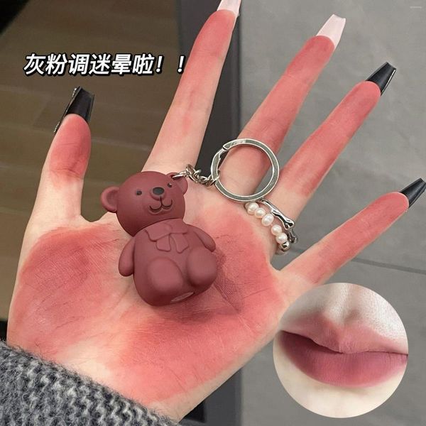 Brillant à lèvres Kawaii Teinte Maquillage Belle Ours Porte-clés Glaçure Mat Liquide Rouge À Lèvres Longue Durée Maquillage