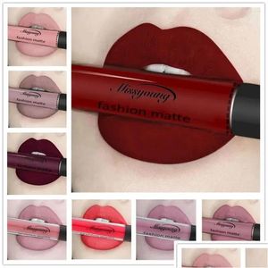 Lipgloss Lippen Make-up Zwart Rood Lippenstift Tube 18 kleuren Veet Matte Cosmetica Tint Waterdicht Glazuur Drop Delivery Gezondheid Schoonheid Otnbu