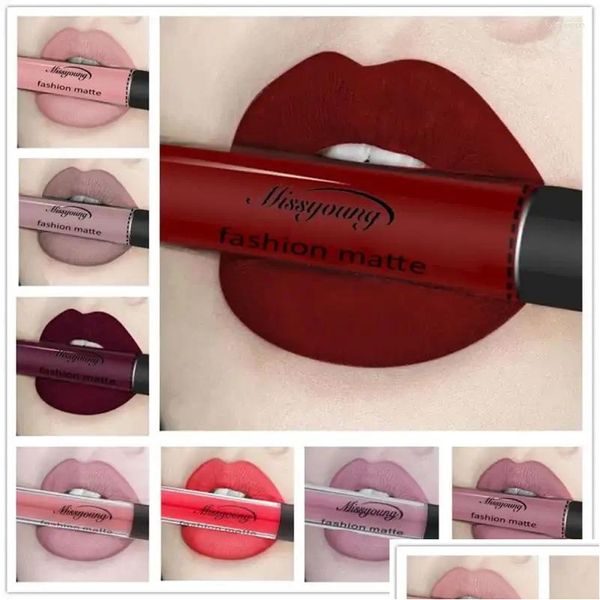 Brillo de labios Labios Maquillaje Negro Rojo Lápiz labial Tubo 18 colores Veet Matte Cosméticos Tinte Impermeable Esmalte Gota Entrega Salud Belleza OTFL3