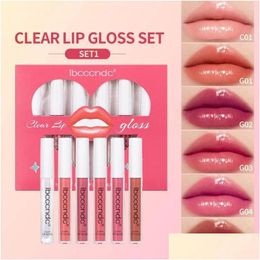 Conjunto de lápiz labial de brillo de labios 6 unids transparente hidratante y taza que no se queda, kit mate irritante suave, entrega de gota, salud, belleza, maquillaje Ottsf