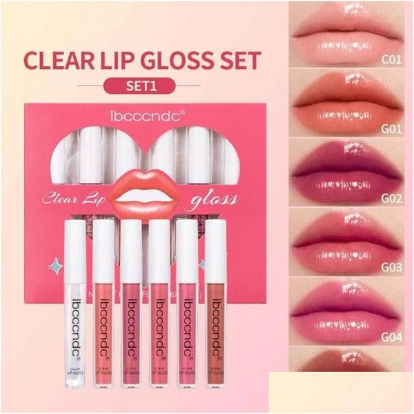 Juego de lápiz labial con brillo de labios, 6 uds., taza hidratante transparente y que no se queda, kit mate irritante suave, entrega de gota, maquillaje de belleza y salud Otil6