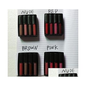 Kit de rouge à lèvres liquide brillant à lèvres The Red Nude Brown Pink Edition Mini Matte 4Pcs / Set 4 X 1.9Ml Drop Delivery Santé Beauté Maquillage Lèvres Dhd6K