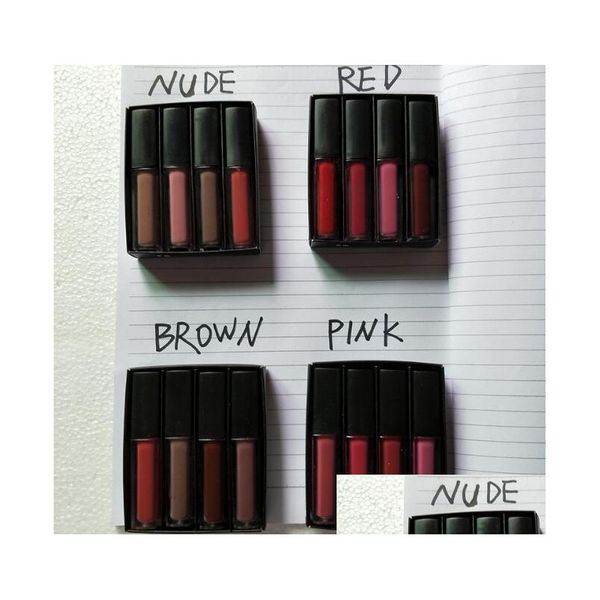 Kit de rouge à lèvres liquide brillant à lèvres The Red Nude Brown Pink Edition Mini Matte 4Pcs / Set 4 X 1,9 ml Drop Delivery Santé Beauté Maquillage Lèvres Dhdwz