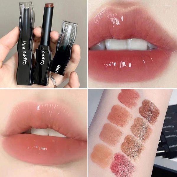 Brillo de labios espejo acuoso tinte rojo negro blanco tubo lápiz labial esmalte ligero niebla suave impermeable humedad