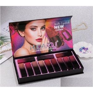 Brillo de labios Nuevo Hudmoji 12 colores Hudamoji Mate Lápiz labial Paleta Crema Maquillaje Cosméticos duraderos Edición limitada Entrega de gota Hea Dhq6T