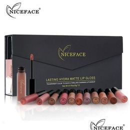 Lip Gloss Niceface 12 couleurs brillant à lèvres mat liquide rouge à lèvres Y peinture imperméable longue durée Hydra lèvres kit de maquillage livraison directe Healt Dhkre