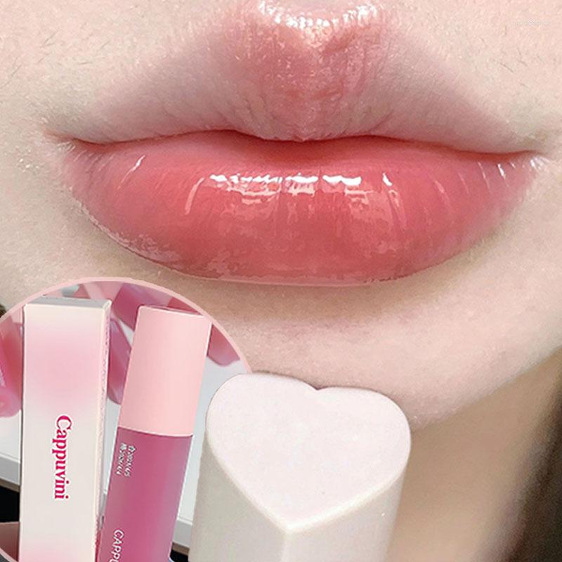 Lip Gloss Pink Love Heart Glaze Mirror Water Milk Tea Nude Brown Transparent Glass Oil Waterproof Clear Tint Makeup