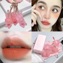 Lipgloss Draagbare Schattige Beer Matbruine Lipgloss Modder Fluweel Naakt Rood Roze Sleutelhanger Lippenstift Waterdicht Blijvende Glazuur Cosmetica