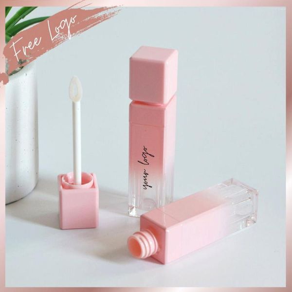 Brillo de labios Etiqueta privada 8 Ml Gradiente cuadrado Rosa Tubos de varita vacía Maquillaje de belleza a granel Lápiz labial Envase cosmético