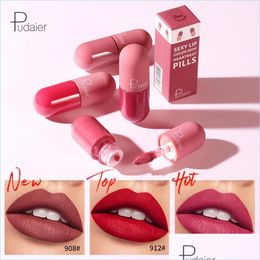 Lip Gloss Pudaier Mini Liquid Lipstick Portable Professional Makeup FL Lipsticks voor lippen Make Up Tint Lip Gloss Matte 6pcs Drop del Dhxku