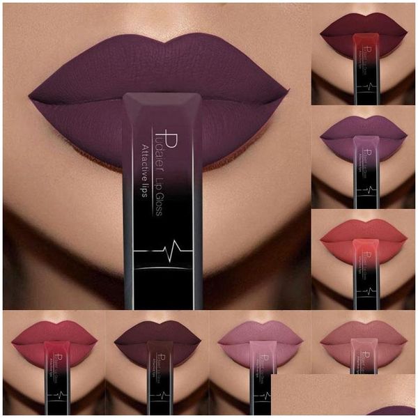 Brillo de labios Pudaier Impermeable Líquido Metálico Mate Lápiz labial para labios Maquillaje de larga duración Desnudo Brillante Brillo de labios Cosmético Y Batom Drop Dhrl5