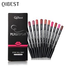 Lipgloss QI 12 kleuren Lip Liner Pencil Sets Nude Matte Lipliner Waterproof Langdurige Lipstick Liner Professionele make-upkit Potlood 231216