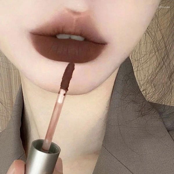 Brillo de labios pequeño tubo plateado glaseado terciopelo líquido lápiz labial duradero tinte impermeable belleza cosmética coreana para mujeres