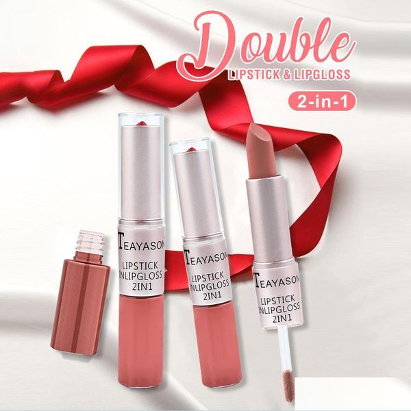 Brillant À Lèvres Teayason Brillant À Lèvres 2In1 Double Tête Longue Durée Mat Pâte De Haricots Couleur Brillant À Lèvres Liquide Rouge À Lèvres Teinte Maquillage Lèvres Doublure Hi Dhdnx