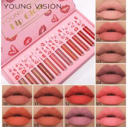 Brillo de labios VISIÓN JOVEN 12 Unids / set Glaze Magnet Caja de regalo Conjunto Mate Antiadherente Taza Líquido Lápiz labial