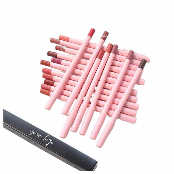 Delineador de labios Lápiz rosa Logotipo personalizado 18 colores Preciso Lg Duradero Mate Cremoso Pigmento Libre de crueldad Maquillaje Pigmento Sombras desnudas h4DQ #