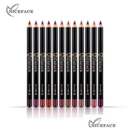 Lippotloden 12 kleuren merk matte lipliner potlood waterdichte make -up lippen lippenstift voering pen gladde naakt cosmetica drop levering gezondheid dh4sm