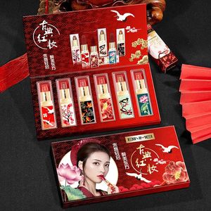 Lippotloden Binmei Oude Stijl Lippenstift Set Matte Hydraterende Duurzaam Retro True Red Chili Chinese Six Pack Geschenkdoos 231207