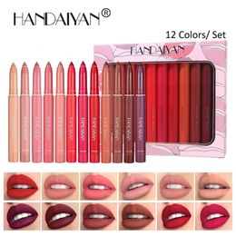 Lápices de labios HANDAIYAN 12PCS Matte Lip Liner Set de regalo Lipstic resistente al agua Tinte de terciopelo Desnudo Lipliner Lápiz labial Rojo Marrón Cosméticos Maquillaje 231031