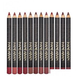 Crayons à lèvres Handaiyan Matte Liner Set Crayon à lèvres 12 couleurs Facile à porter Ligne naturelle longue durée Kit de maquillage pour les yeux et les lèvres Drop Dhv4J