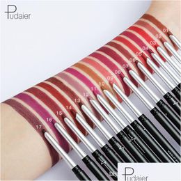 Lápices labiales Pudaier 17 colores Lápiz labial mate sedoso Hidratante de larga duración Lápiz delineador para mujeres Lápiz de sombra de ojos a prueba de agua Desnudo Drop De Dheii