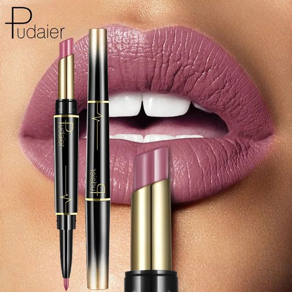 Lápices de labios Maquillaje Pudaier 2 en 1 Lápiz labial mate Delineador de labios Lápiz labial desnudo Maquillaje Cosméticos Bálsamo labial Crema mate Bálsamo labial Delineador de labios 231204