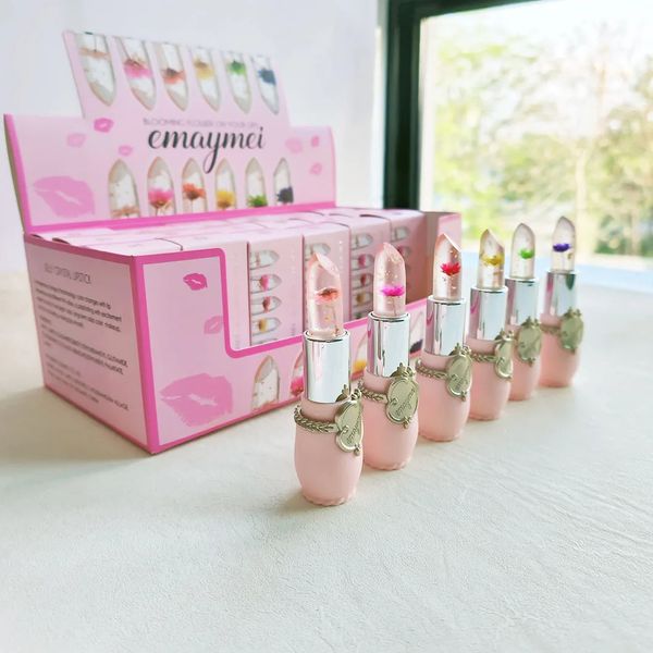 Lápices labiales Venta al por mayor 24 PCS Conjunto de bálsamo Flores Jalea Color que cambia los lápices labiales Hidratante de larga duración Lápiz labial rosa cálido 231207