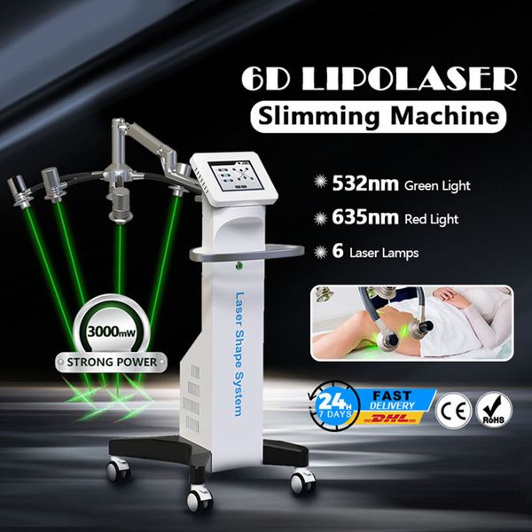 Lipo 6D Body amincissant la machine 532nm Green Light Cold Lipolaser Fat Loss Réduire la cellulite